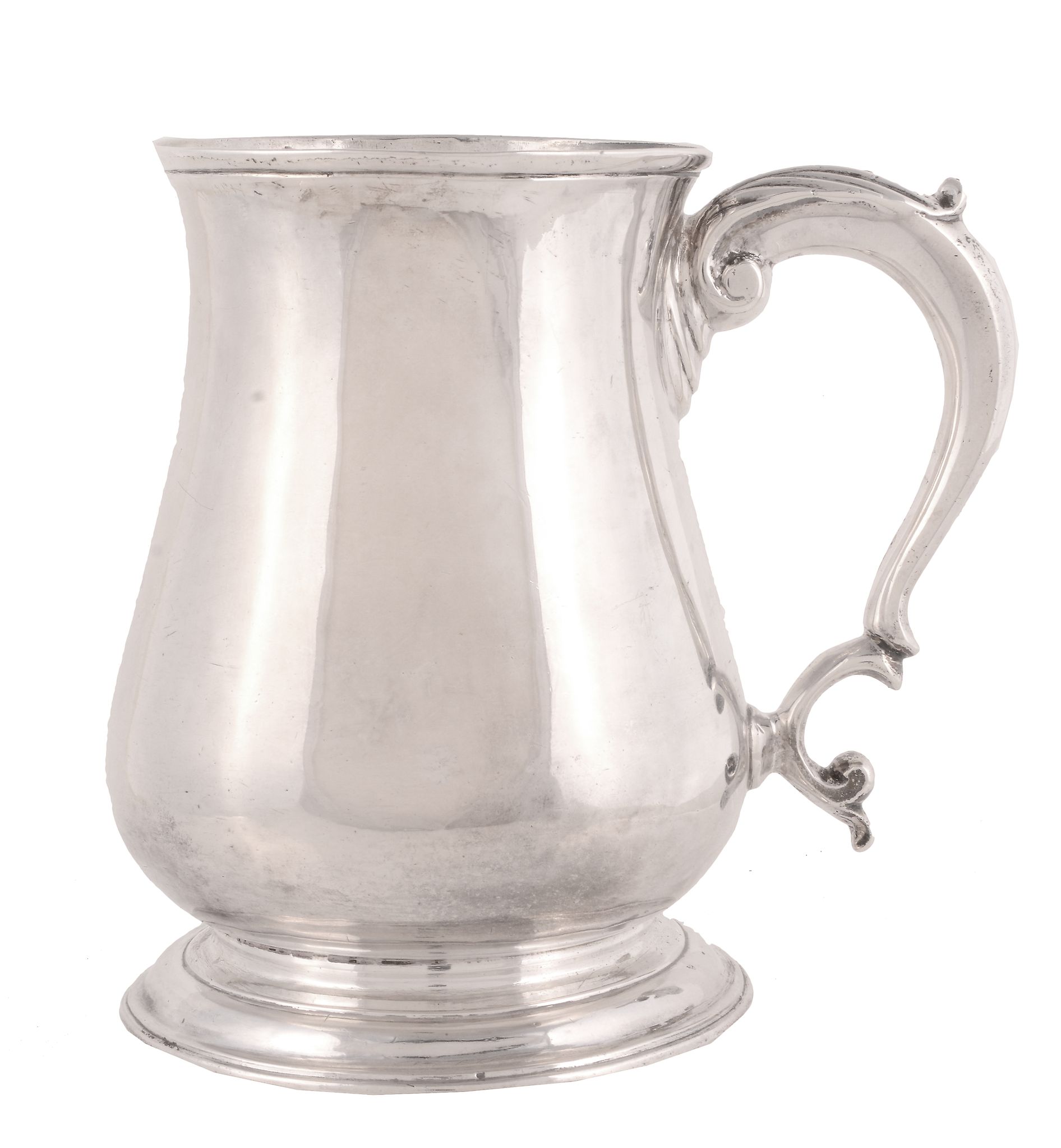 A late George II silver baluster mug, maker's mark poorly struck, London 1752  A late George II