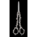 A Victorian cast silver vine pattern grape scissors, maker's mark W E  A Victorian cast silver