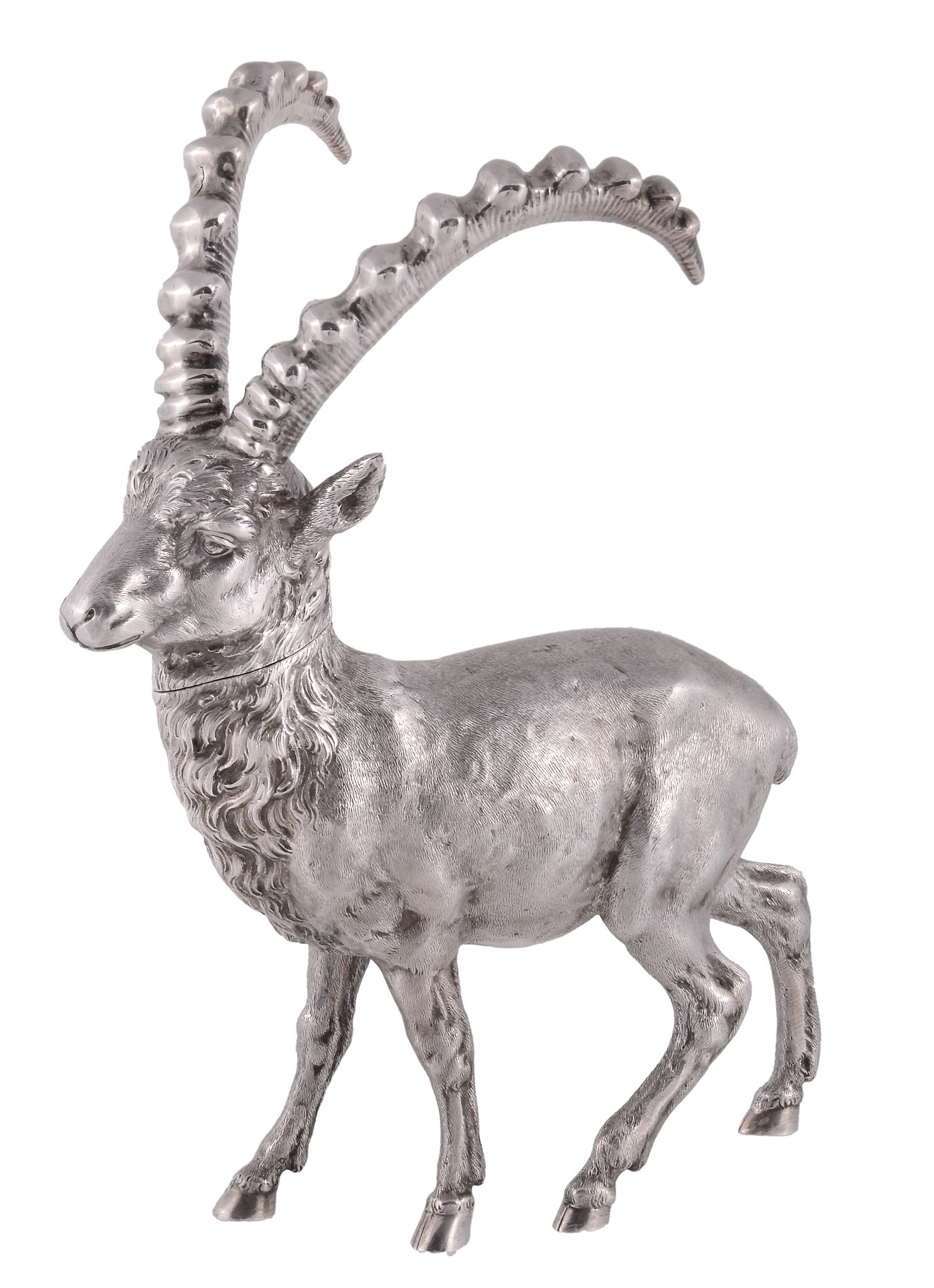 A German silver model of an ibex by B. Neresheimer & Sohne, Hanau  A German silver model of an