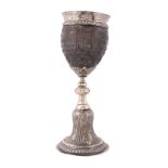 A silver gilt mounted coconut cup, unmarked  A silver gilt mounted coconut cup,   unmarked, possibly