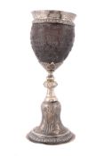 A silver gilt mounted coconut cup, unmarked  A silver gilt mounted coconut cup,   unmarked, possibly