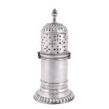 A William & Mary silver lighthouse sugar caster, maker's mark IS in monogram  A William  &  Mary