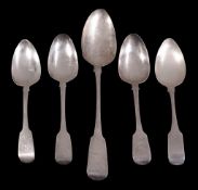 Five pieces of Irish silver fiddle pattern flatware  Five pieces of Irish silver fiddle pattern