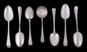 A set of six George III silver Old English feather-edge pattern table spoons...  A set of six George