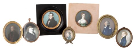 A group of seven portrait miniatures, including  A group of seven portrait miniatures,