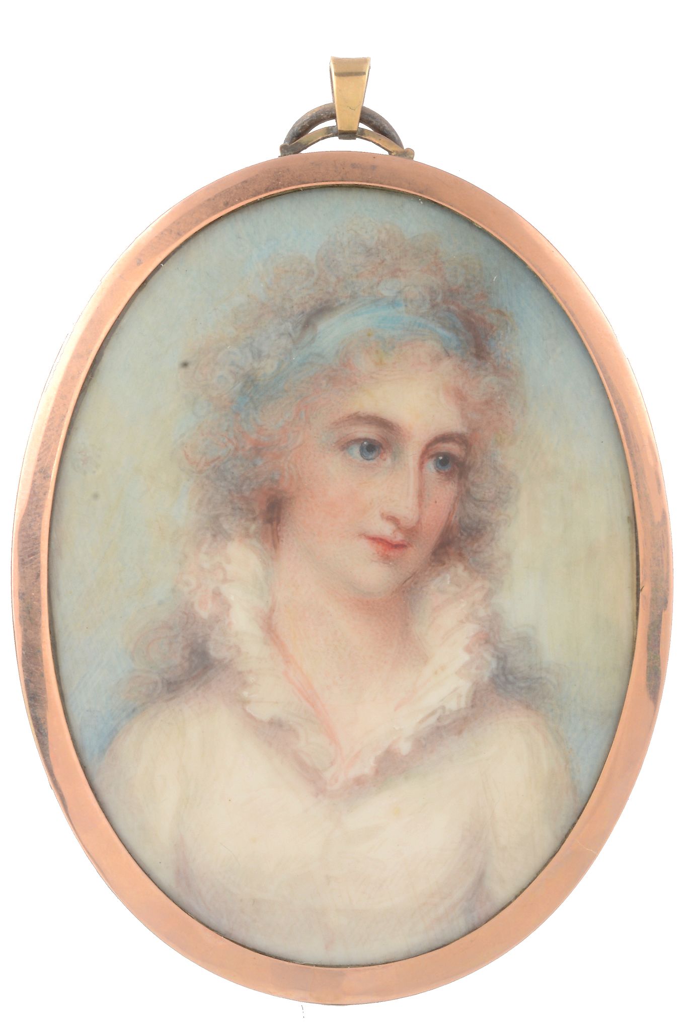 Anne Mee Portrait of Charlotte Middleton in a white dress and blue headband...  Anne Mee (1765-1851)