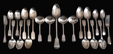 A collection of fiddle pattern flatware, comprising  A collection of fiddle pattern flatware,