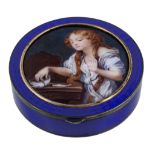 An Austrian silver and enamel circular box, maker's mark RS, 1872 - 1922  An Austrian silver and