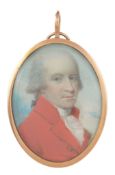 Samuel Shelley Portrait of a gentleman in a red coat Watercolour on ivory...  Samuel Shelley (1750-