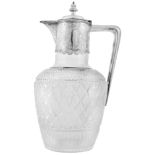 A late Victorian silver mounted cut glass claret jug by Atkin Brothers  A late Victorian silver