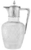 A late Victorian silver mounted cut glass claret jug by Atkin Brothers  A late Victorian silver