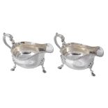 A pair of silver oval sauce boats by Thomas Bradbury & Sons Ltd, Sheffield 1925  A pair of silver