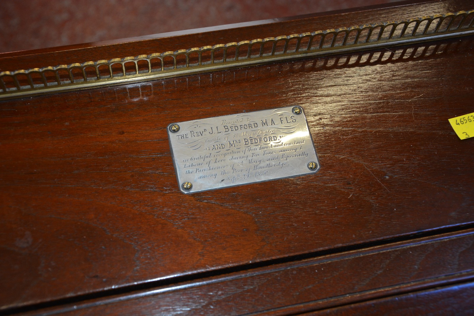 A Victorian mahogany Davenport with a presentation plaque. - Image 2 of 3