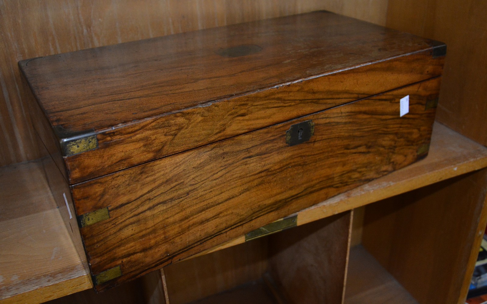 A 19th century walnut writing slope, brass inlay and escutcheon, hinged lid, 50cm wide