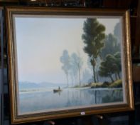 Roger Desoutter (b.1923) 'Tranquil Reflections' Lake Scene Oil on canvas Signed lower right 70cm x