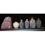 Five 20th Century Chinese scent bottles with stoppers, a soapstone carving and a miniature vase -7