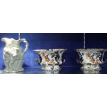 A pair Ridgway ironstone planters, 14cm high and a Minton jug (old staple repair) with