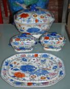 A Masons Ironstone part service, comprising; a soup tureen & cover (restored); a pair of sauce