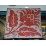 A William De Morgan Merton Abbey tile, ruby lustre, foliate spray decorated, 15cm