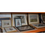 A quantity of assorted prints and pictures to include landscape watercolours, maps, Oriental