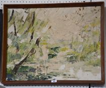 20th Century School Abstract landscape Unsigned Oil on board 44.5cm x 56cm