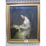 English School (19th Century) Study of a Woman reading Oil on canvas Unsigned 29.5cm x 23cm