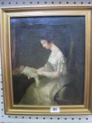 English School (19th Century) Study of a Woman reading Oil on canvas Unsigned 29.5cm x 23cm