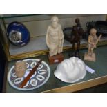 A quantity of collectables to include a resin replica of Antiquity, a St Anne's pottery mask, a