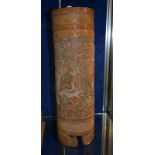 A Chinese tall carved bamboo brush pot, 45cm high approx.