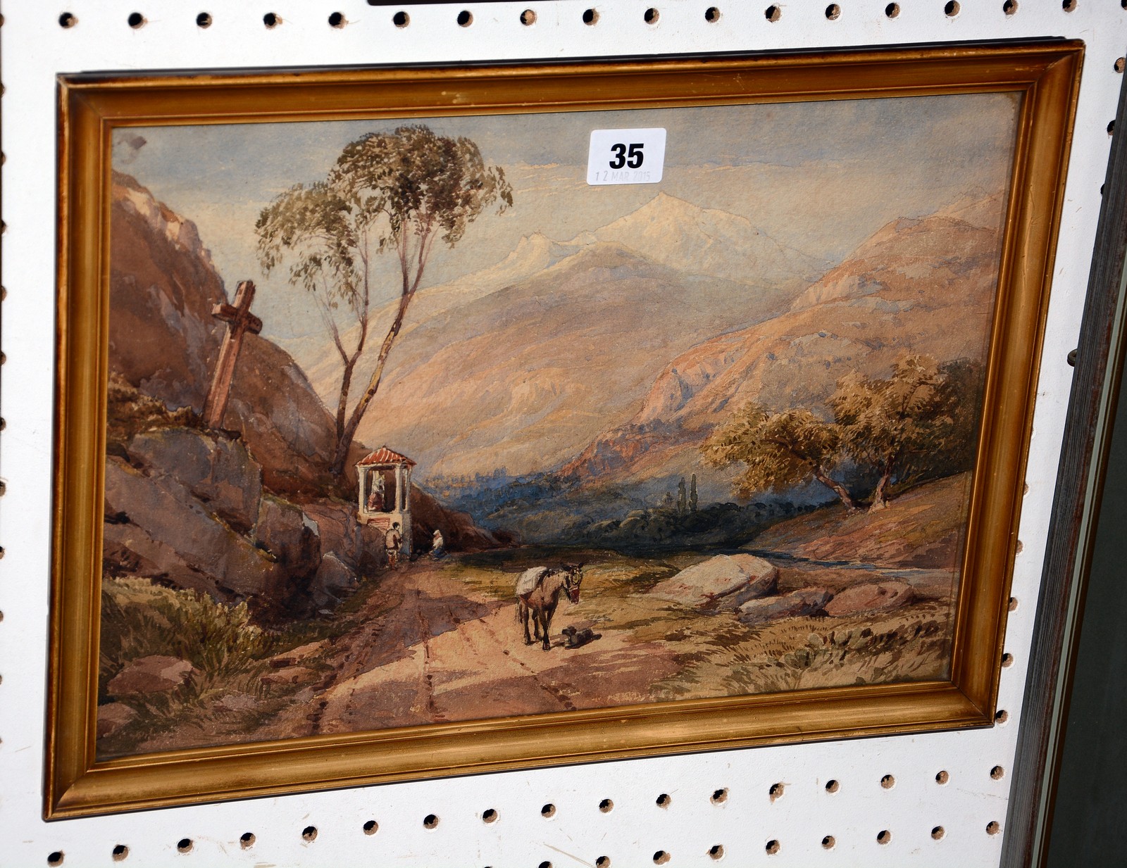 19th Century School A donkey on a track in a mountainous landscape Watercolour Unsigned 26cm x 36cm