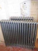 Two cast iron radiators, together with a porcelain and gilt decorated lamp (sold as parts).. Best