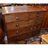 A Victorian mahogany chest of drawers with two over three drawers.