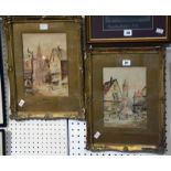 E. Schafer (Late 19th Century) Market scene, Périgueux; Street view, Senlis Watercolour, a pair