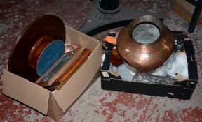 A quantity of collectables to include a mahogany Lazy Susan, a copper bowl, a Venetian glass bottle,