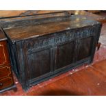 A Charles II panelled oak chest, circa 1660 with panelled front.135cm wide.