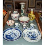 A group of Chinese export ware, comprising; three coffee cans, 18th century; four blue and white