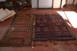 A kilim rug with tassel ends and a Persian style runner (worn)