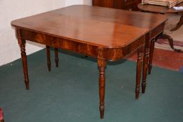 A Pair early 19th C mahogany dining table ends on ring turned supports