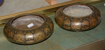 A pair of Indian bronze & enamelled bowls, 20cm diameter