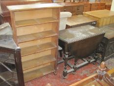 A Victorian Prie Dieu chair , an oak drop leaf table and a small bookcase.