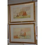 19th Century School Fishing boats Watercolour, a pair Signed C.Callow lower right 30cm x 53cm -2