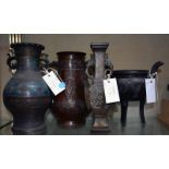Four Late 19th Century Chinese bronze vases, various sizes