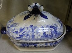 A Heathcote & Co. blue and white tureen and cover, 38cm wide approx.. Best Bid