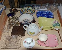 A quantity of decorative items to include a Carlton Ware salad bowl, glass decanter, silver plated
