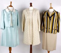 A late 1940s ladies striped jacket by Julius; an Aquascutum jacket; an Alice Edwards cream lace