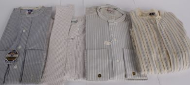 A 1940s man's unworn striped shirt with a CC41 Utility label and the original card shop label;