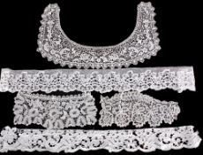 A collection of antique lace, including: Honiton lace collars and other pieces, card lace, a