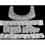 A collection of antique lace, including: Honiton lace collars and other pieces, card lace, a