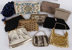 A collection of evening bags dating from the 1930s to the 1960s, comprising: fabric, sequin,