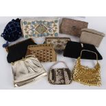 A collection of evening bags dating from the 1930s to the 1960s, comprising: fabric, sequin,